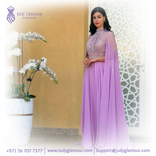 Lilac Silk and Chiffon Evening Gown